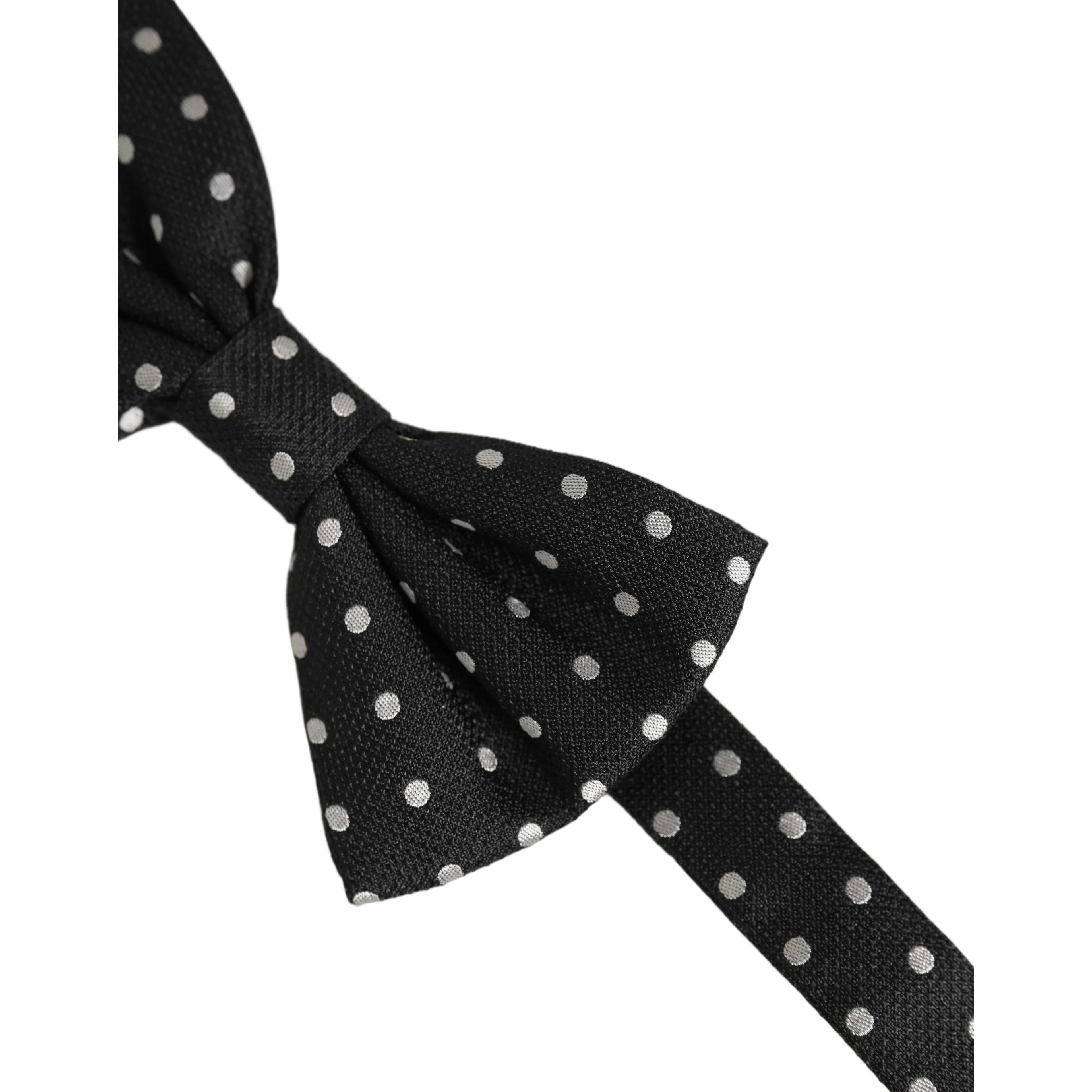 Black White Polka Dot Adjustable Neck Papillon Bow Tie