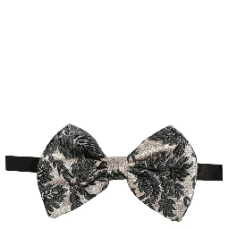 Men Black Silver Floral Adjustable Neck Papillon Bow Tie