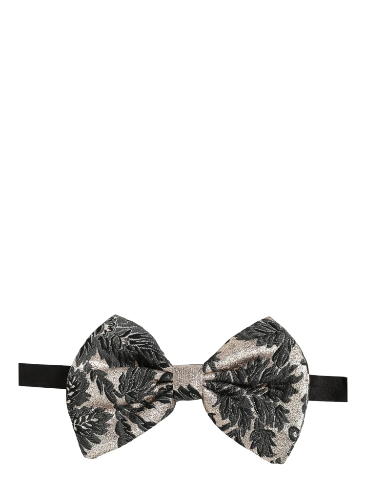 Men Black Silver Floral Adjustable Neck Papillon Bow Tie