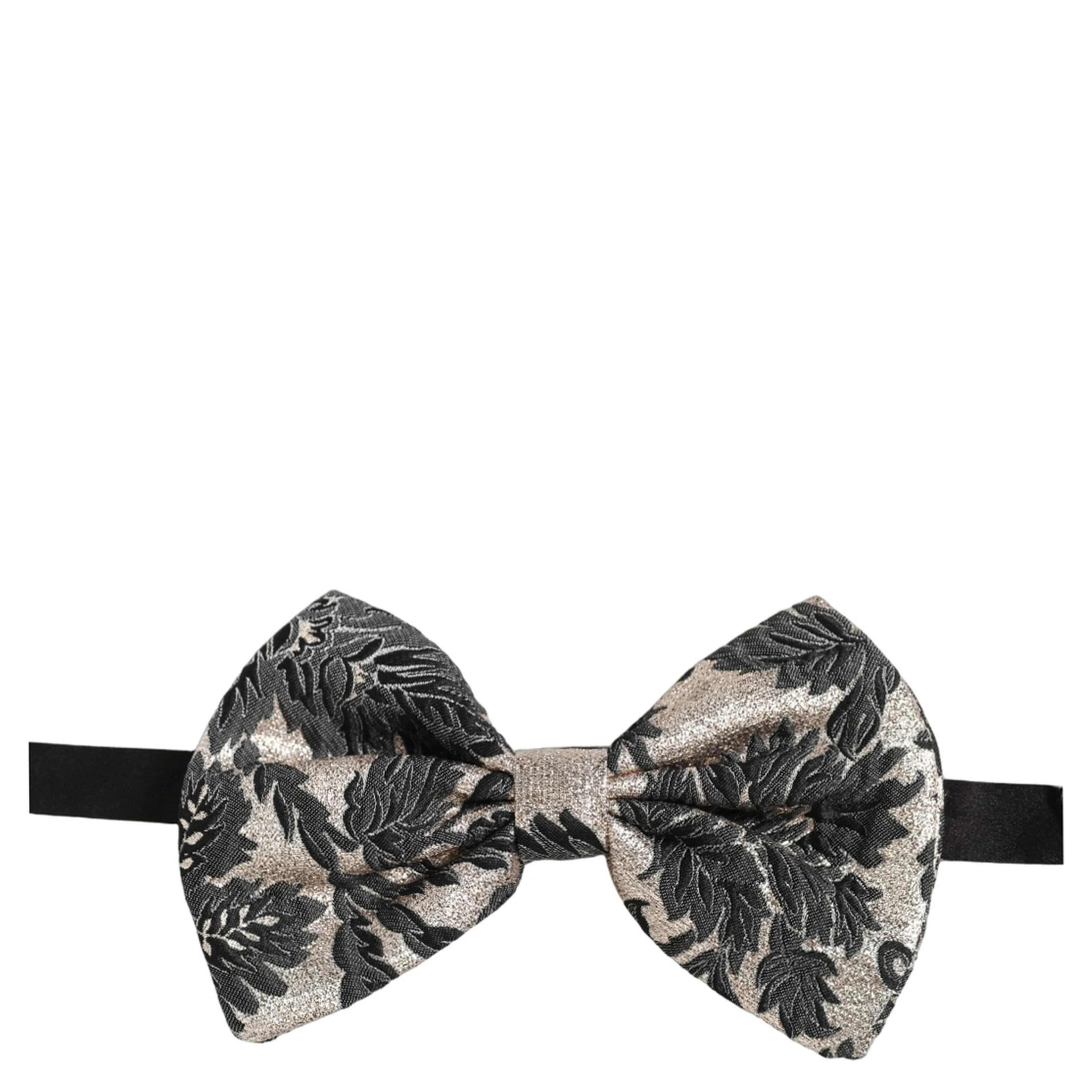 Men Black Silver Floral Adjustable Neck Papillon Bow Tie