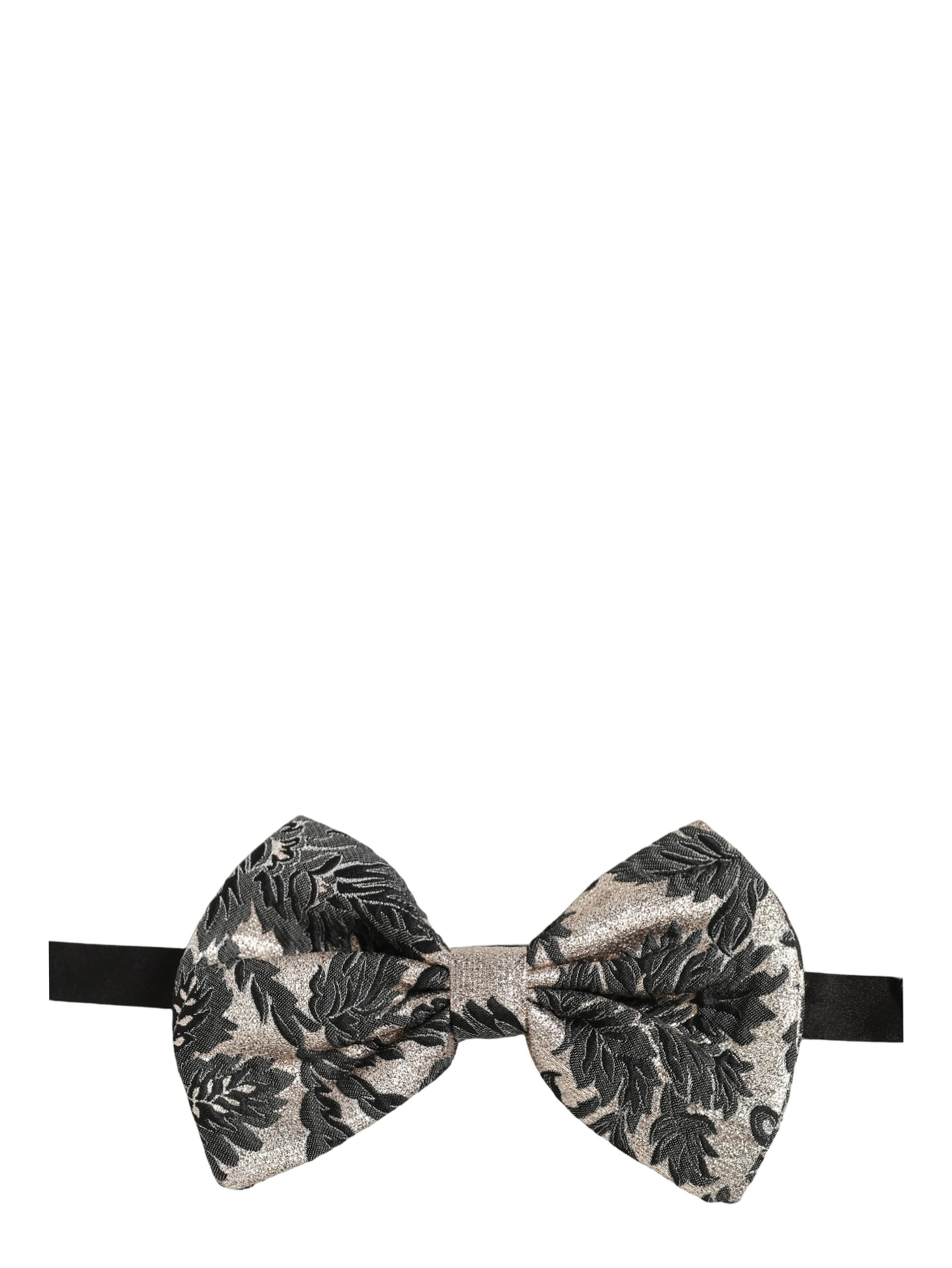 Men Black Silver Floral Adjustable Neck Papillon Bow Tie