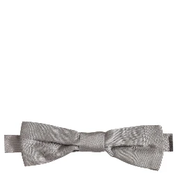 Men Gray 100% Silk Adjustable Neck Papillon Bow Tie