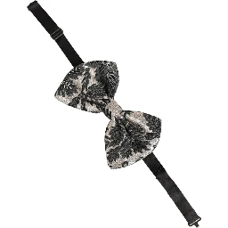 Men Black Silver Floral Adjustable Neck Papillon Bow Tie