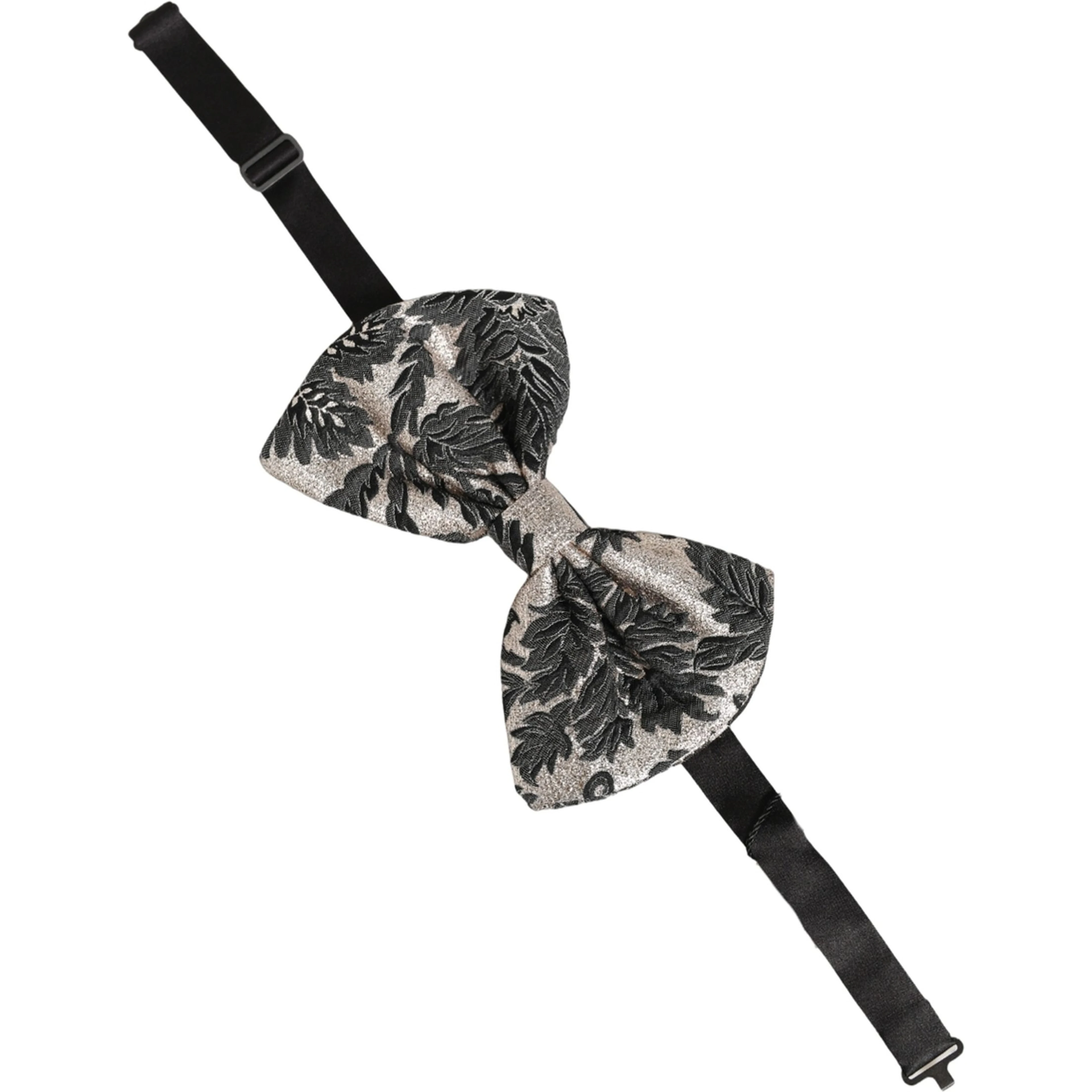 Men Black Silver Floral Adjustable Neck Papillon Bow Tie