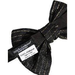 Men Black Pinstripe Silk Adjustable Neck Papillon Bow Tie