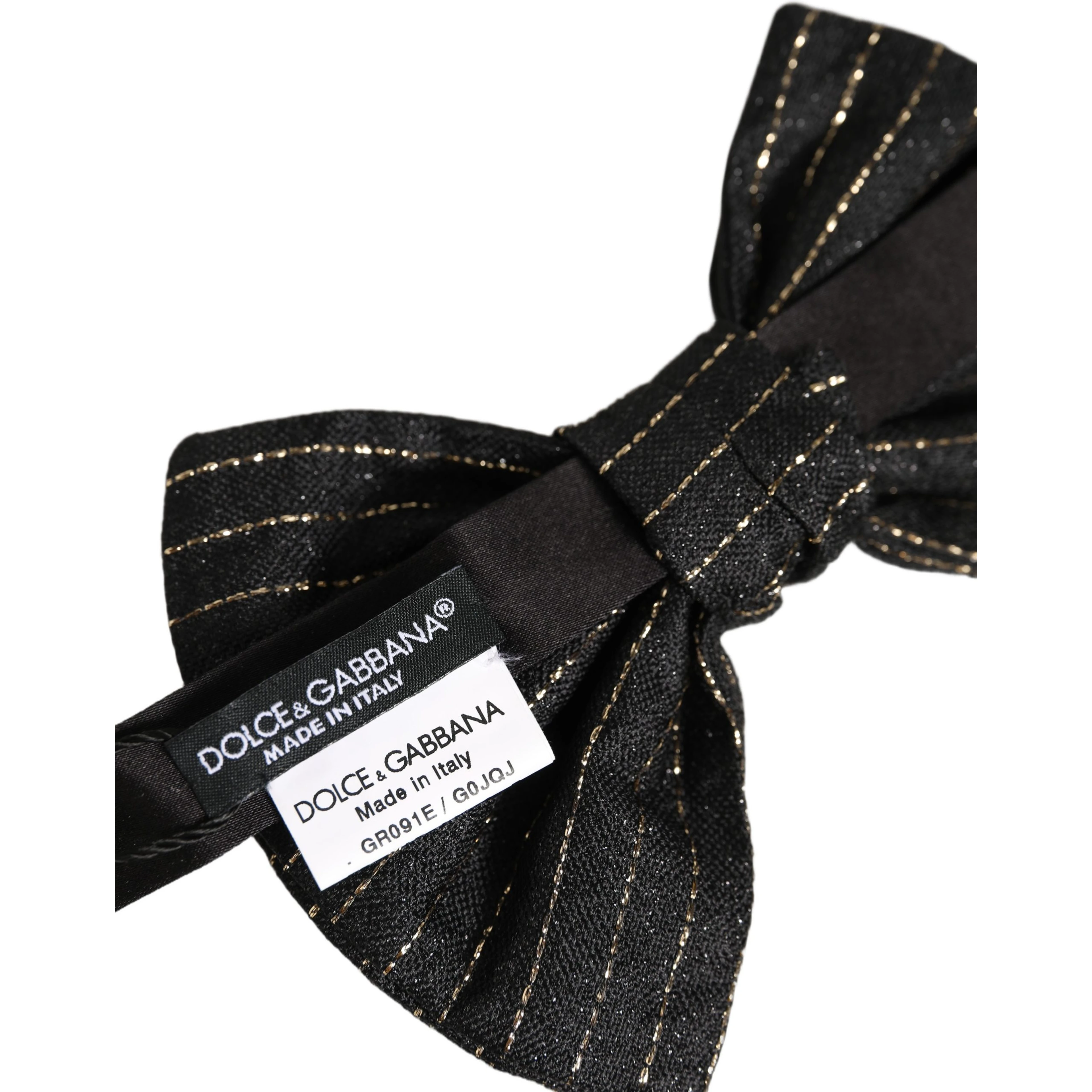 Men Black Pinstripe Silk Adjustable Neck Papillon Bow Tie
