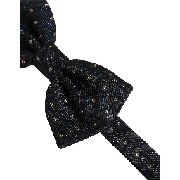 Men Black Polka Dot Silk Adjustable Neck Papillon Bow Tie