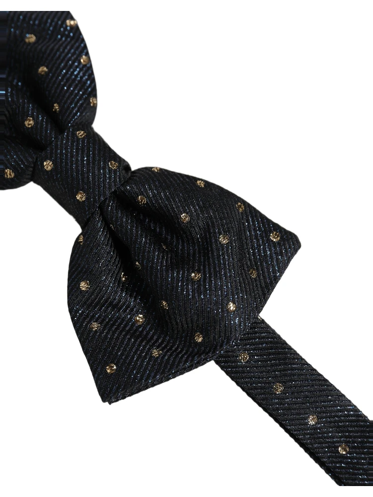 Men Black Polka Dot Silk Adjustable Neck Papillon Bow Tie