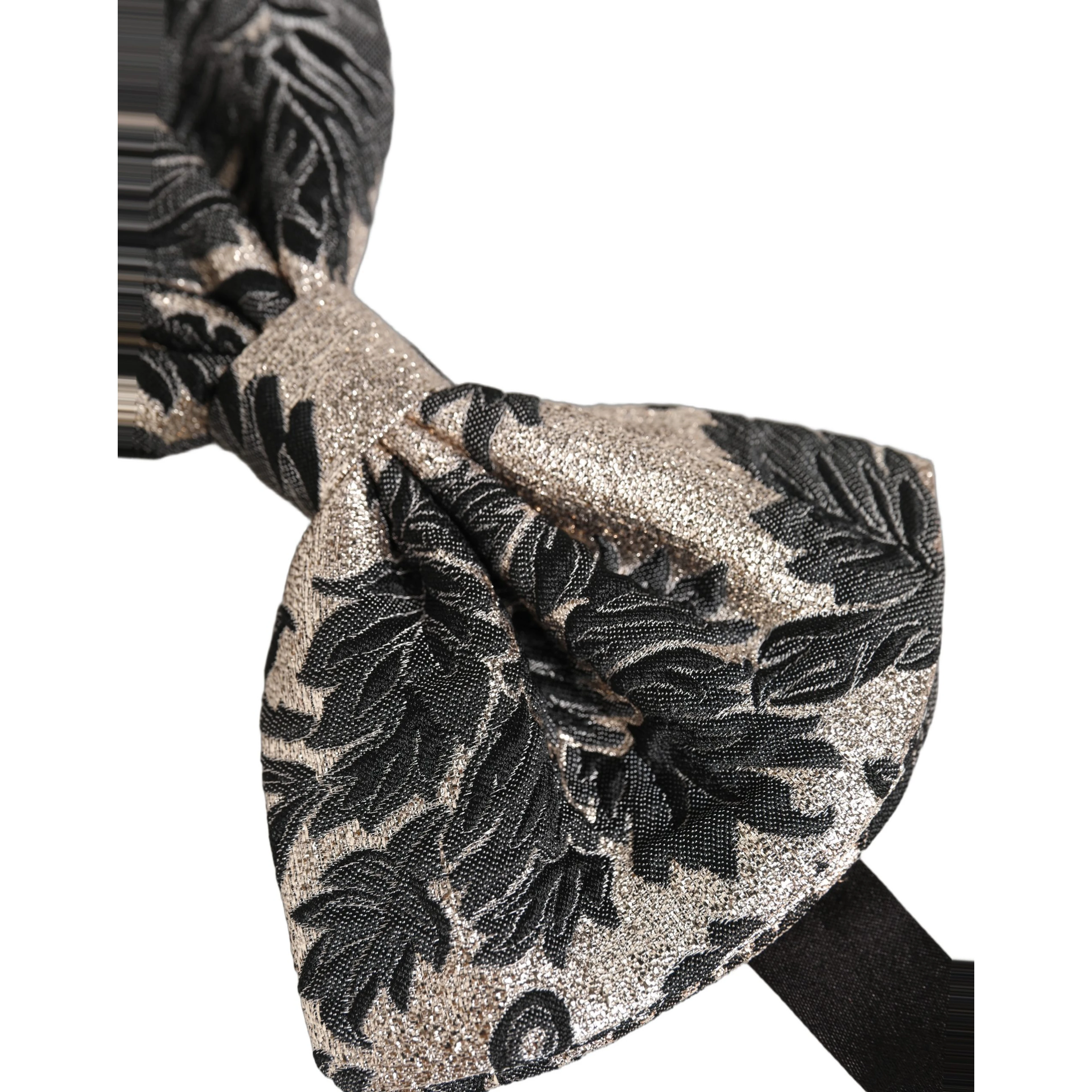 Men Black Silver Floral Adjustable Neck Papillon Bow Tie
