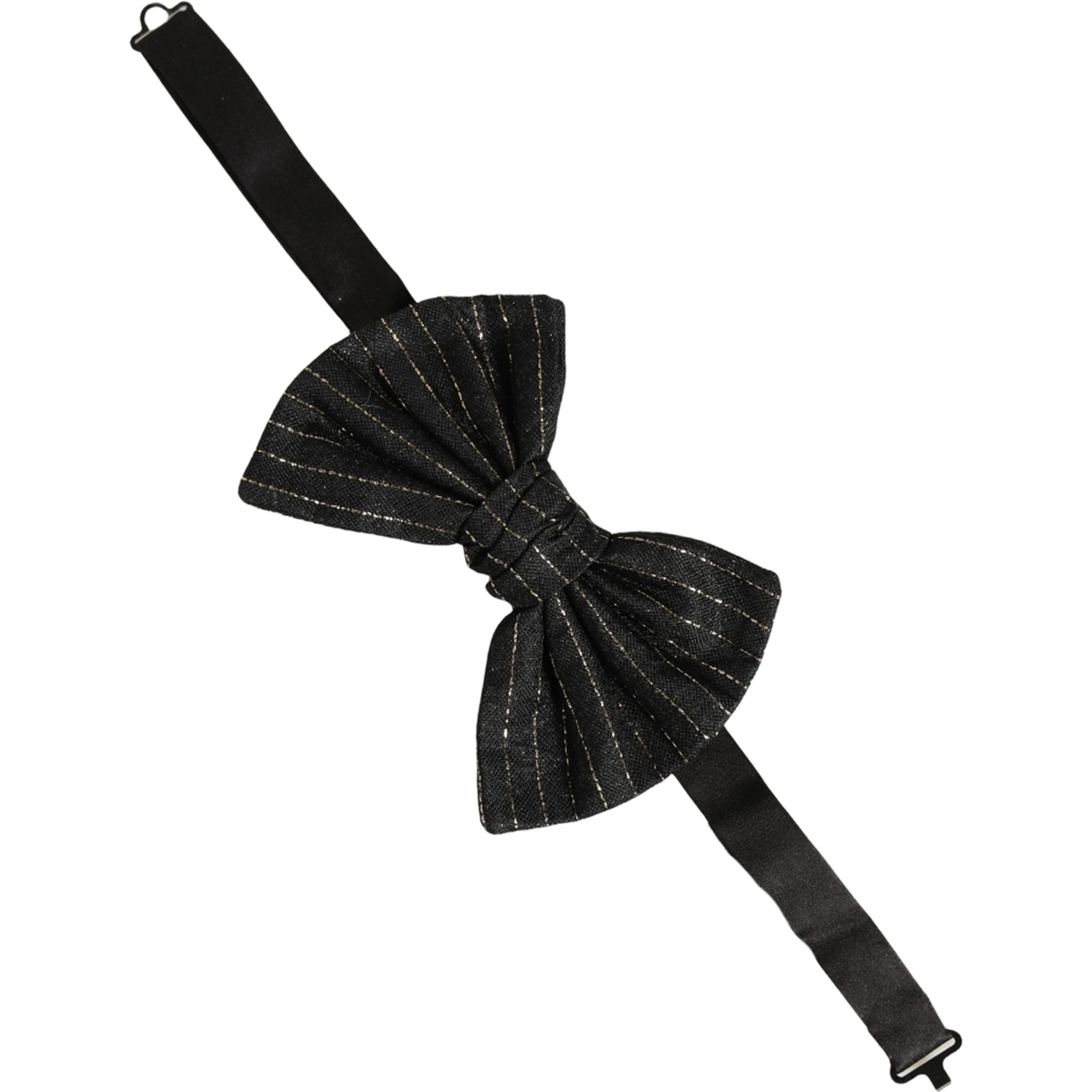 Men Black Pinstripe Silk Adjustable Neck Papillon Bow Tie