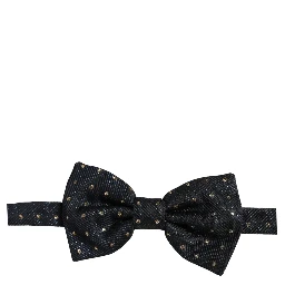 Men Black Polka Dot Silk Adjustable Neck Papillon Bow Tie