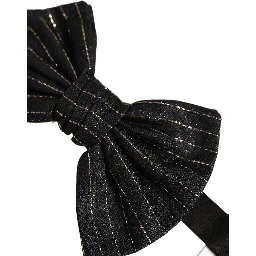 Men Black Pinstripe Silk Adjustable Neck Papillon Bow Tie