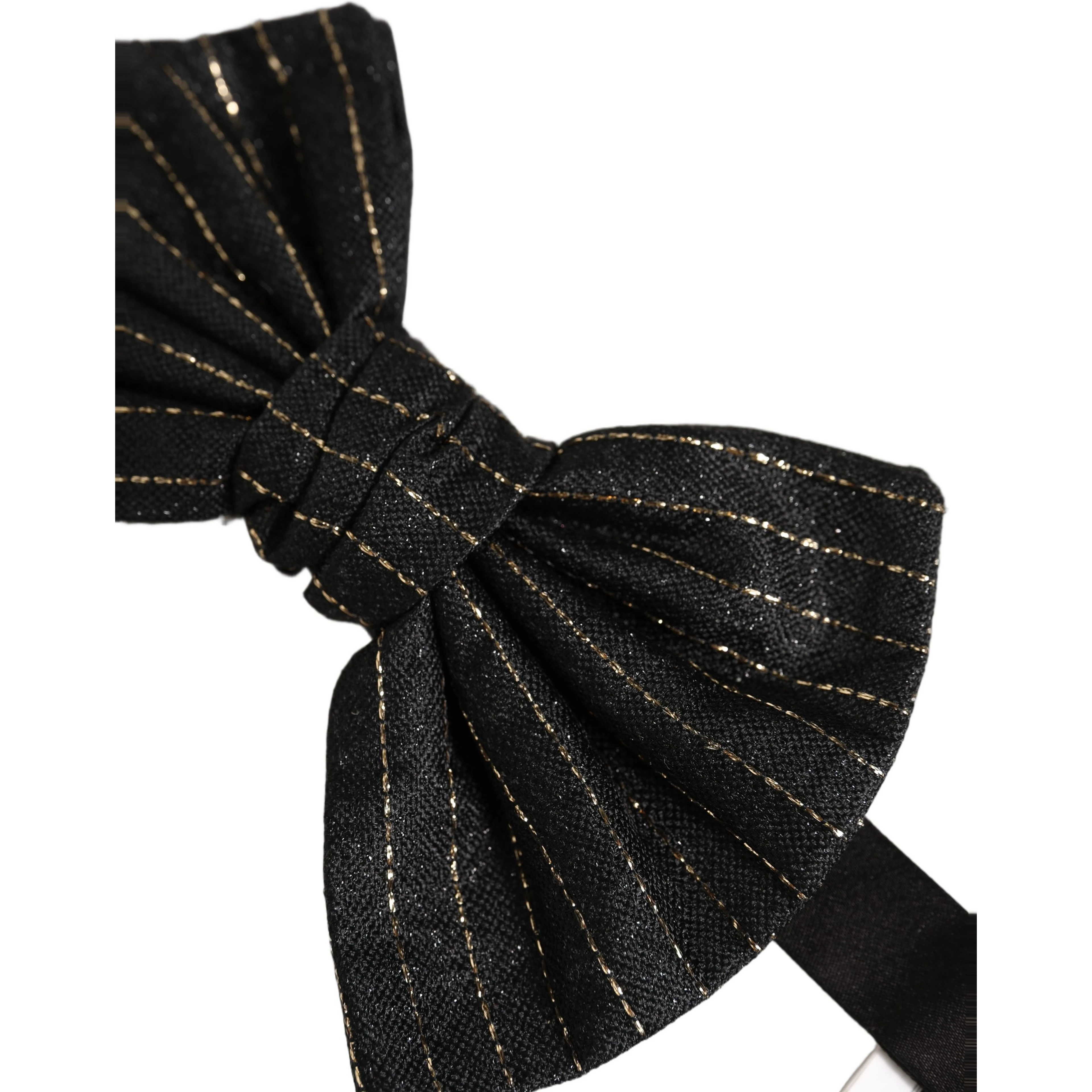 Men Black Pinstripe Silk Adjustable Neck Papillon Bow Tie