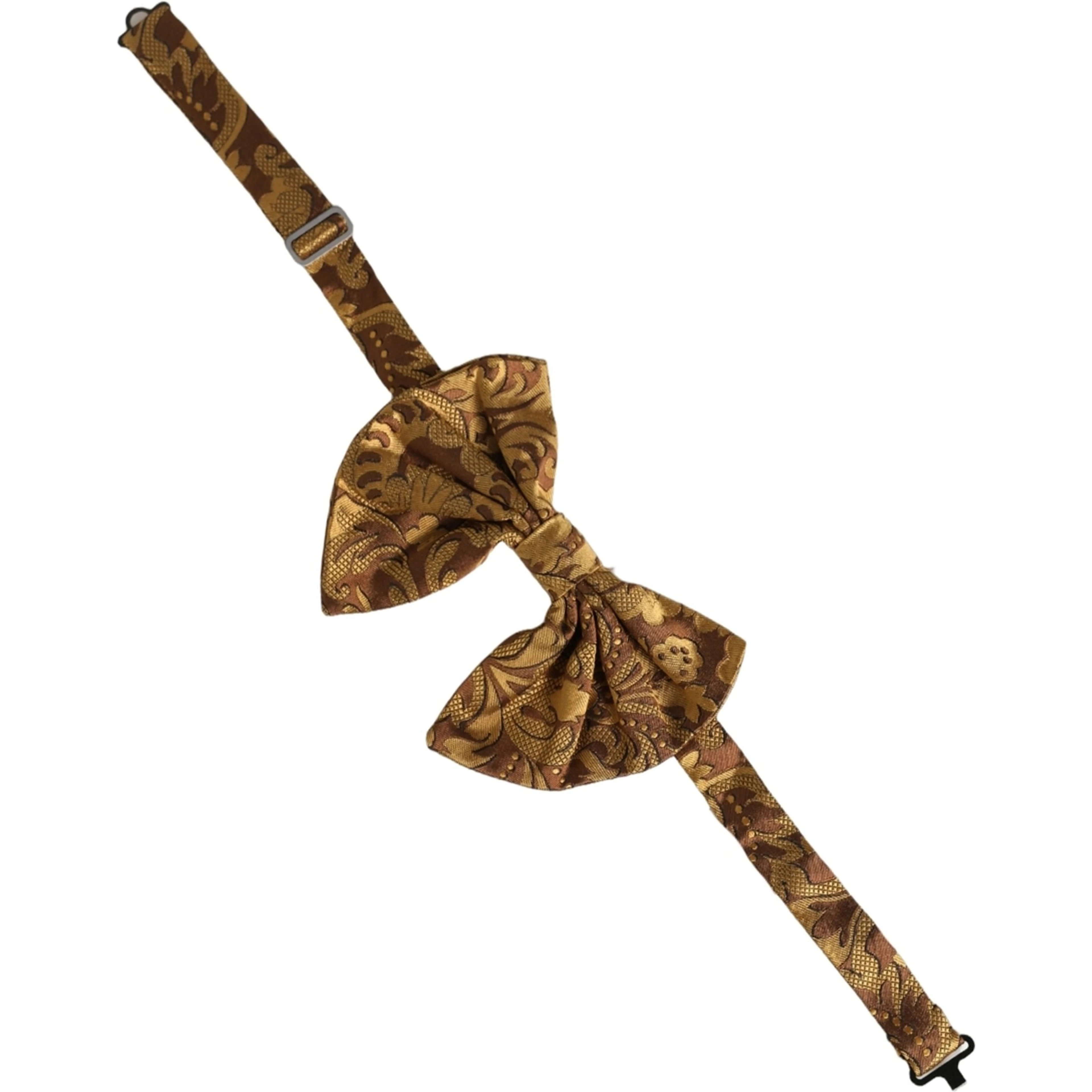 Men Brown Floral Silk Adjustable Neck Papillon Bow Tie