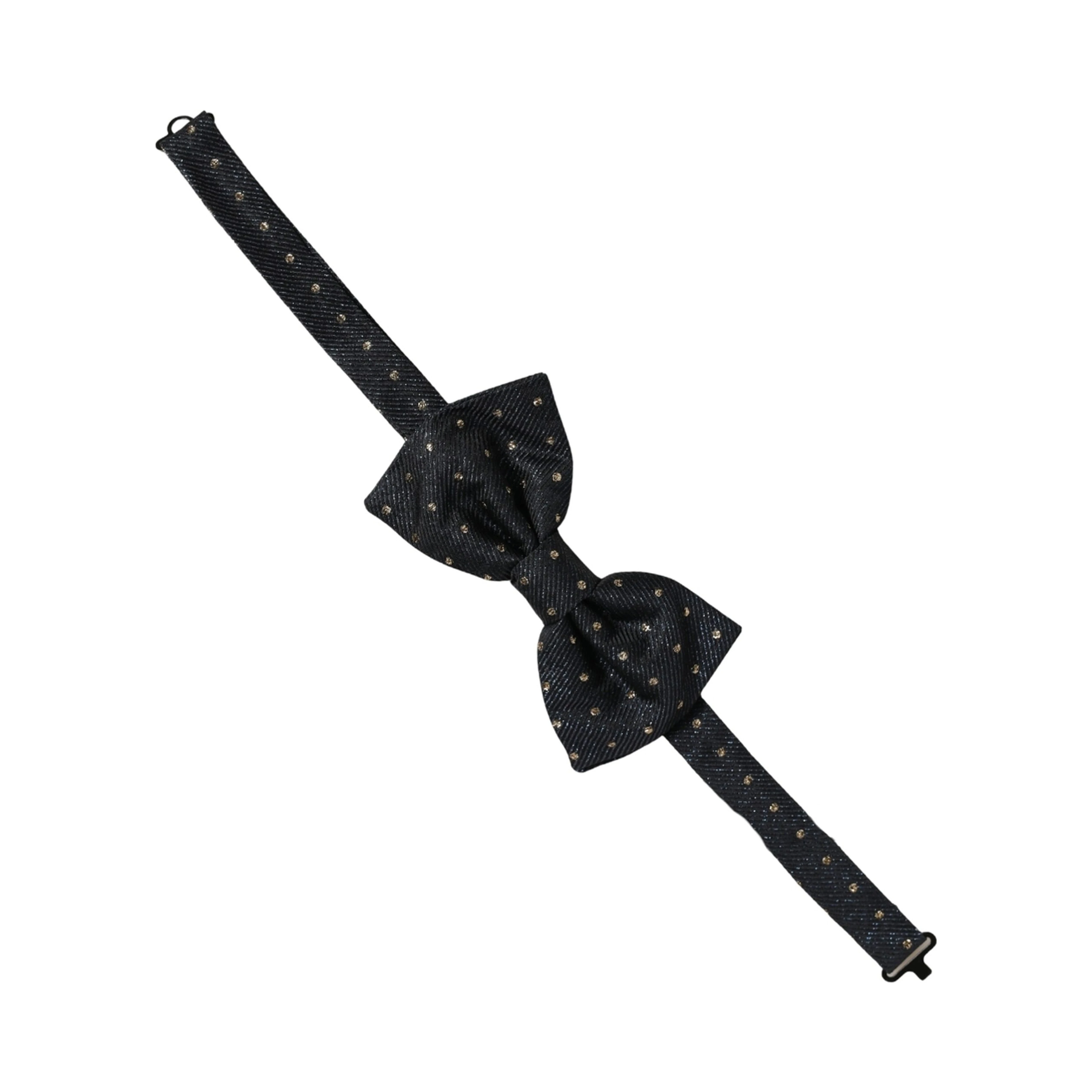 Men Black Polka Dot Silk Adjustable Neck Papillon Bow Tie