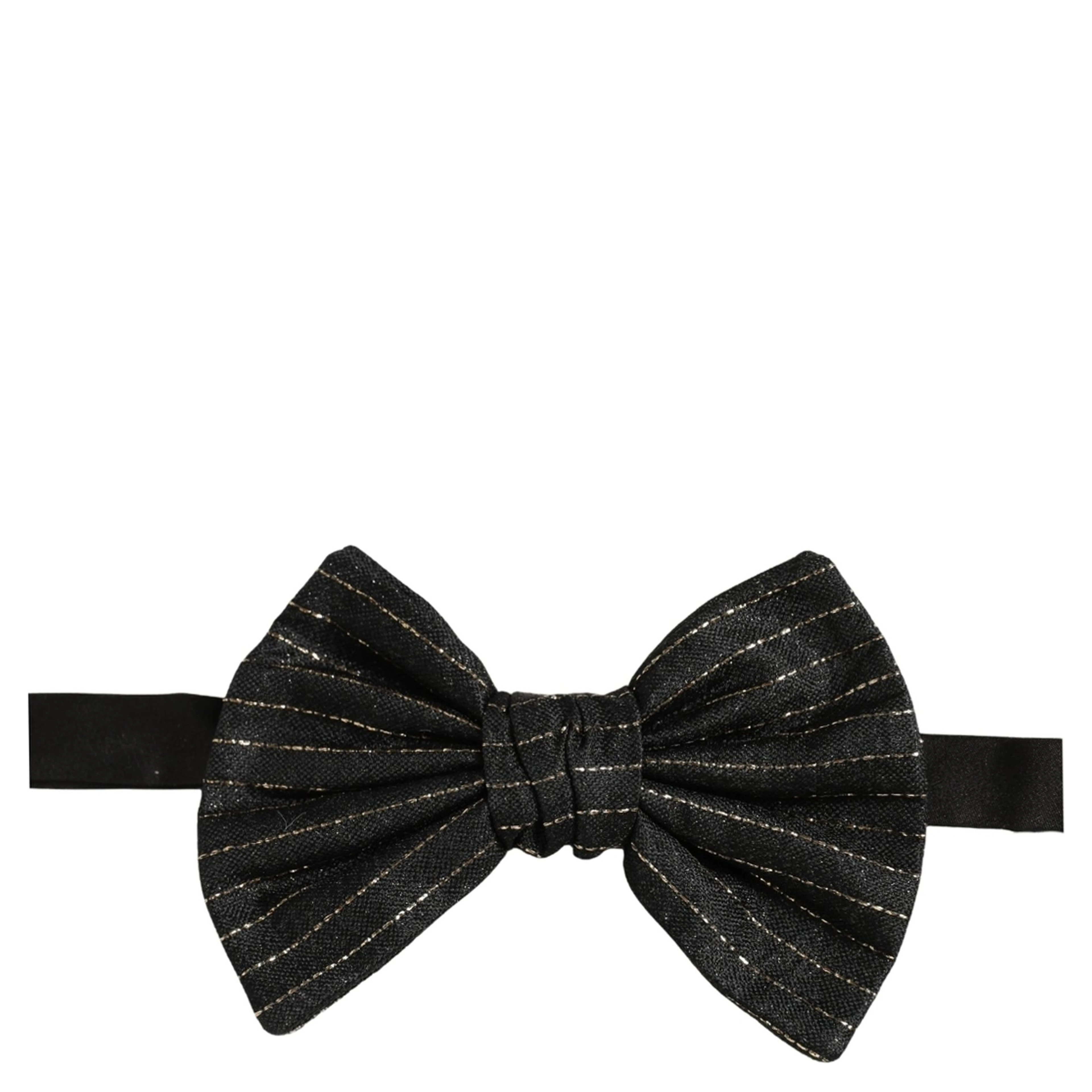 Men Black Pinstripe Silk Adjustable Neck Papillon Bow Tie