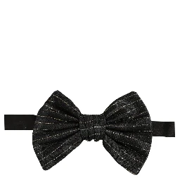 Men Black Pinstripe Silk Adjustable Neck Papillon Bow Tie