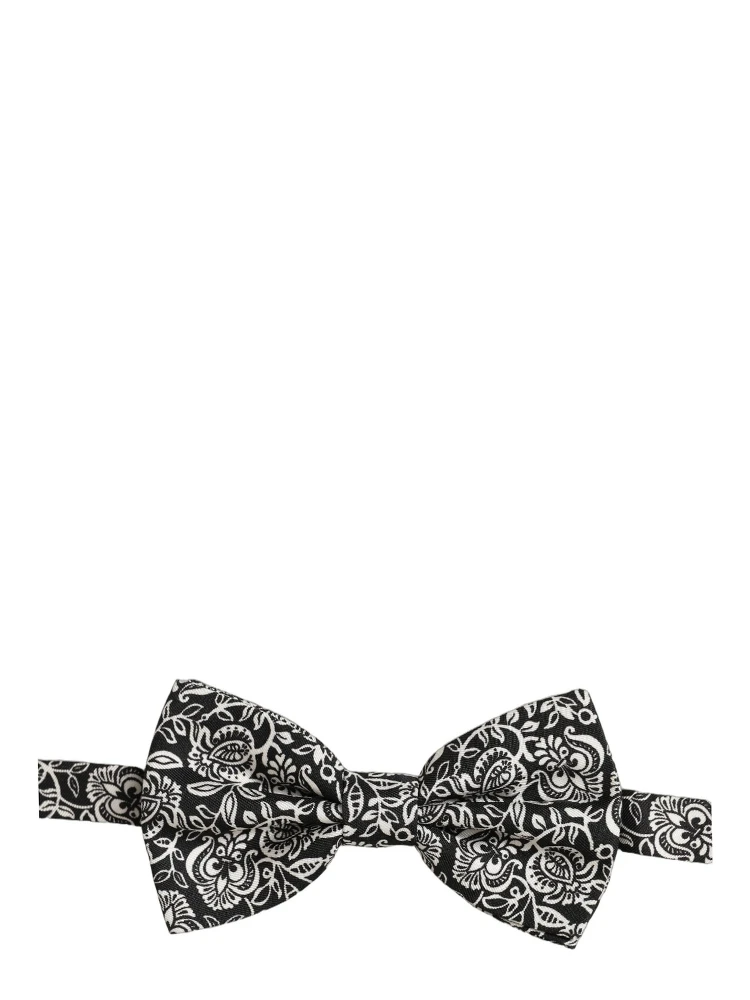 Tie Black White Paisley Silk Adjustable Neck Papillon Bow