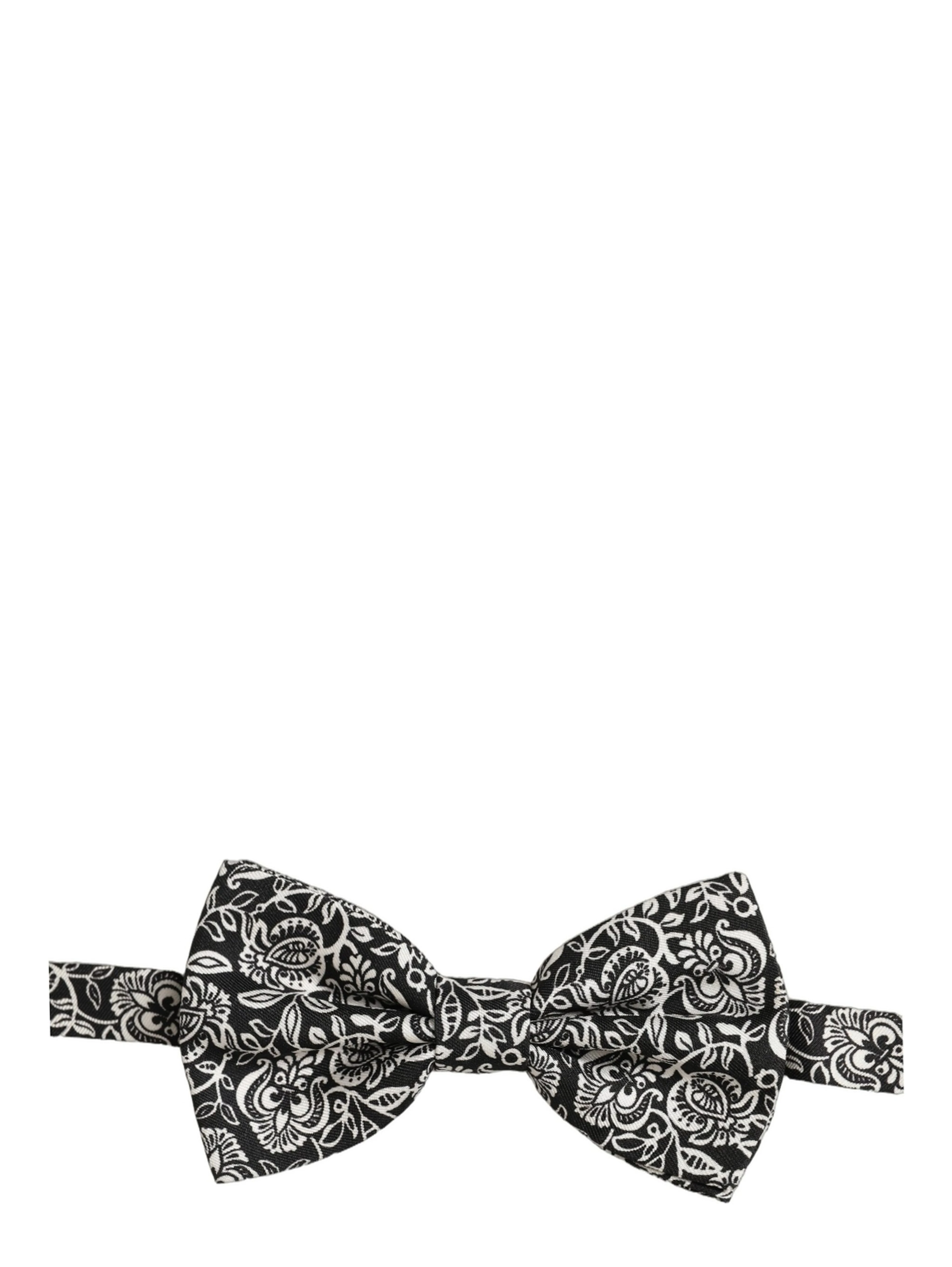 Tie Black White Paisley Silk Adjustable Neck Papillon Bow