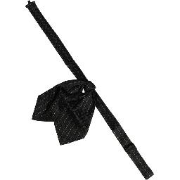 Men Black Pinstripe Silk Adjustable Neck Papillon Bow Tie