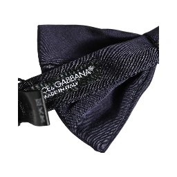 Men Dark Blue Silk Adjustable Neck Papillon Bow Tie