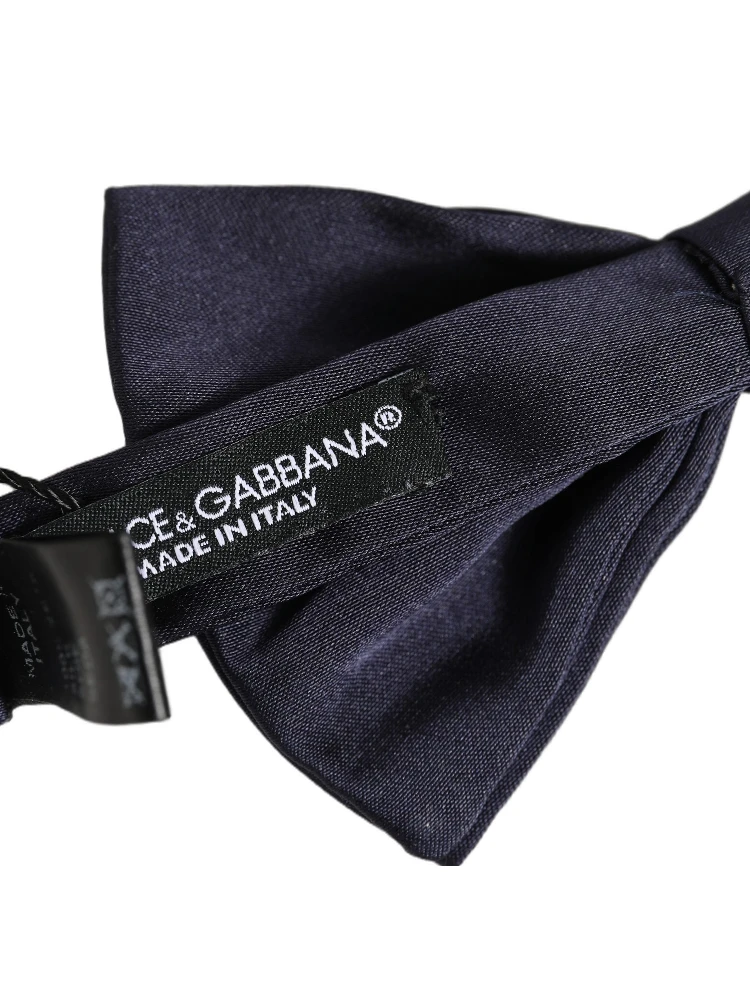 Men Dark Blue Silk Adjustable Neck Papillon Bow Tie