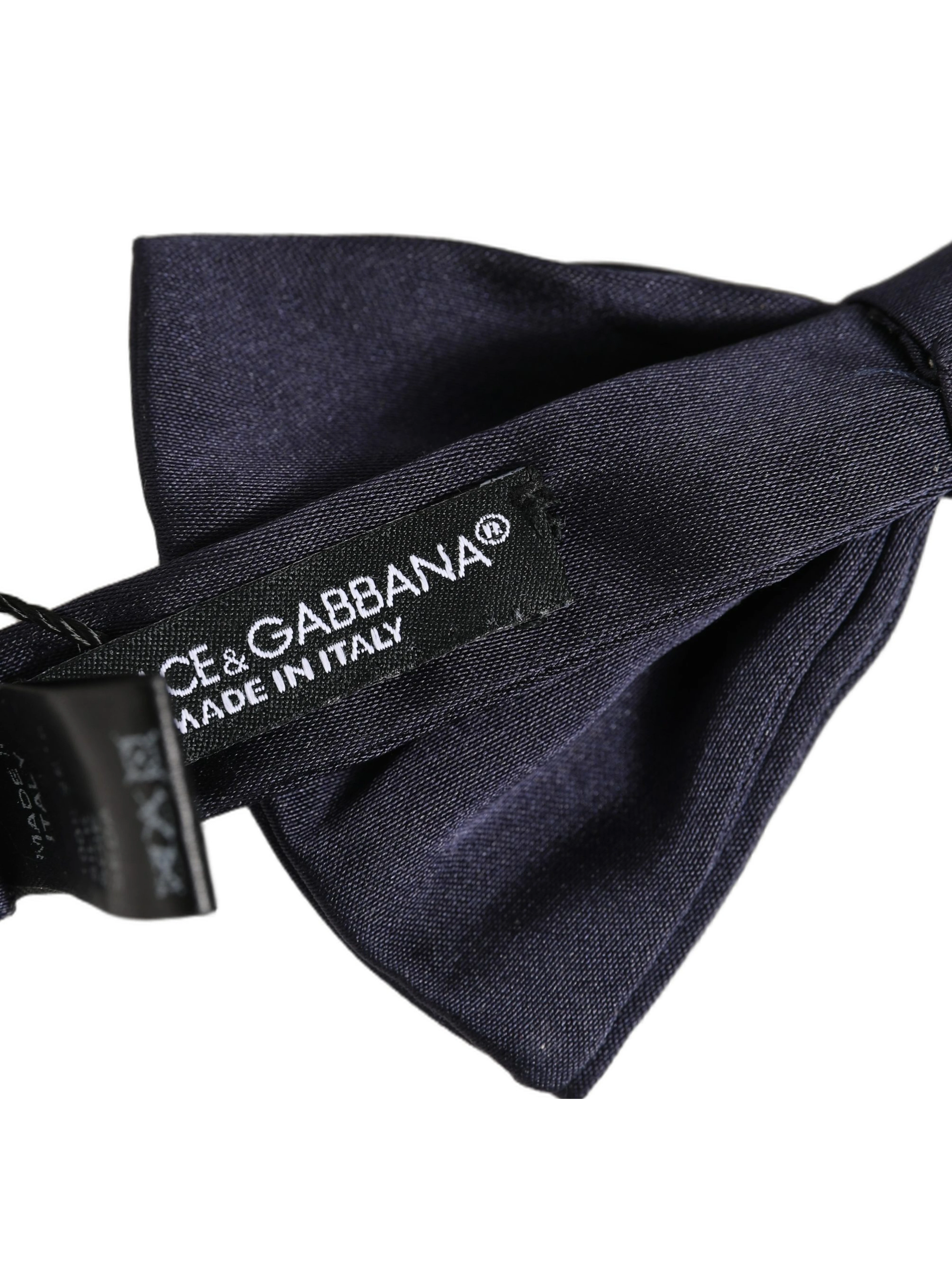 Men Dark Blue Silk Adjustable Neck Papillon Bow Tie