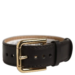 Black Calfskin Leather Gold Buckle Belt Strap Bracelet