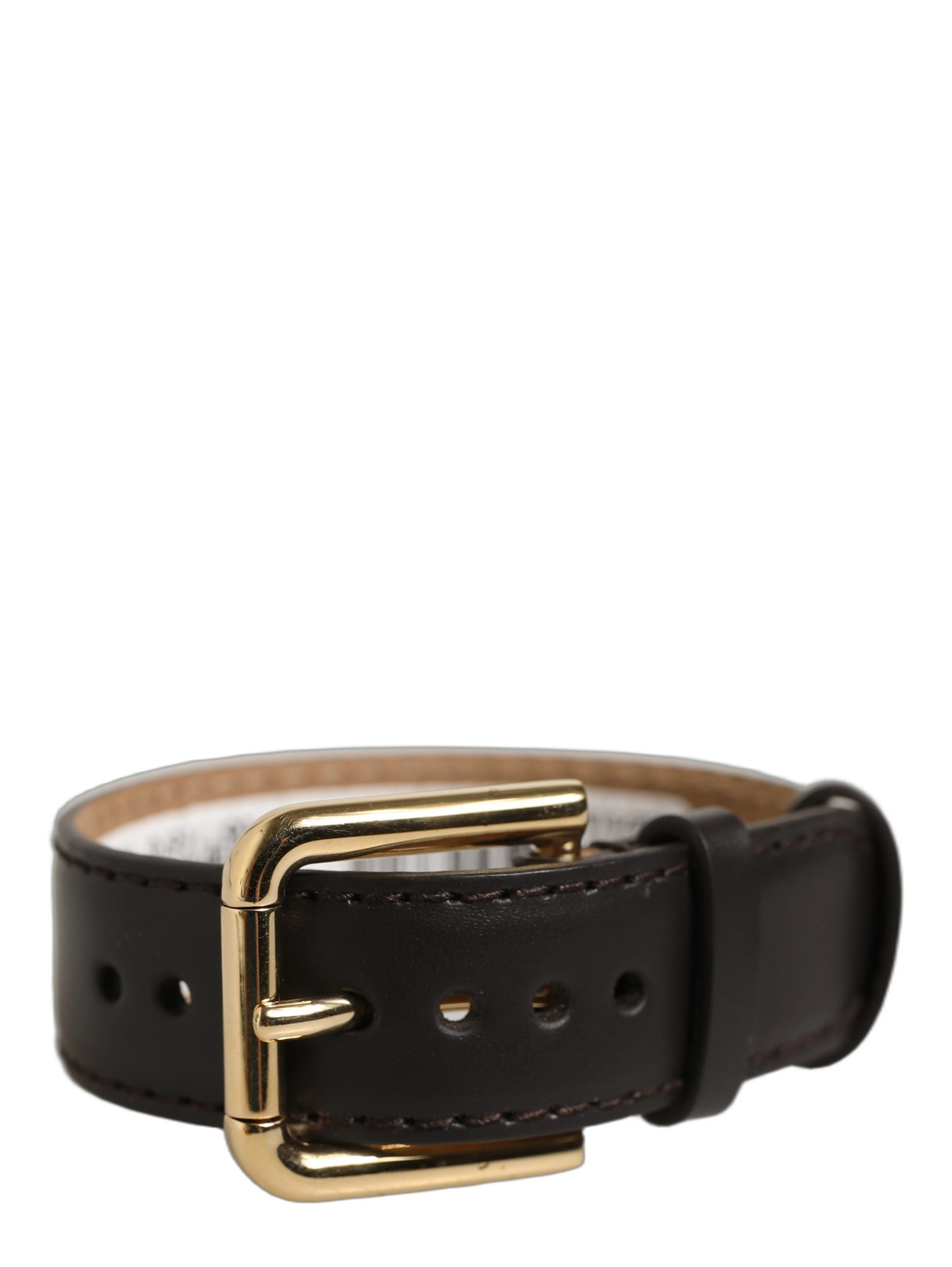 Black Calfskin Leather Gold Buckle Belt Strap Bracelet