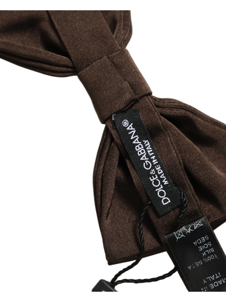 Men Brown 100% Silk Adjustable Neck Papillon Bow Tie