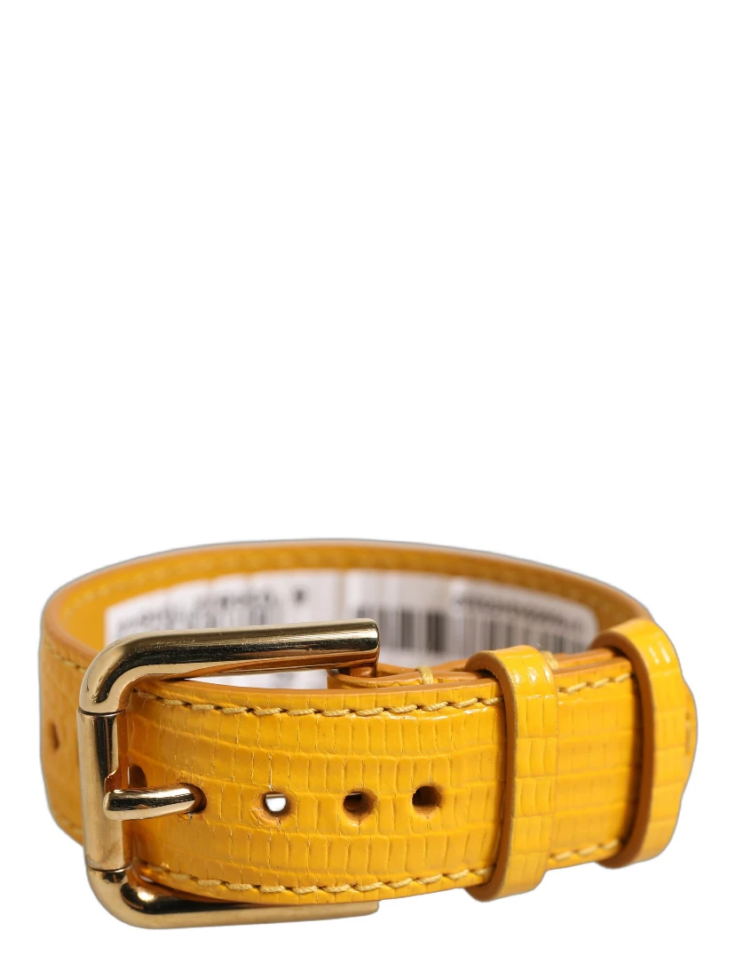 Yellow Textured Leather Gold Buckle Belt Strap Bracelet