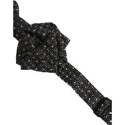 Men Black Polka Dot Silk Adjustable Neck Papillon Bow Tie