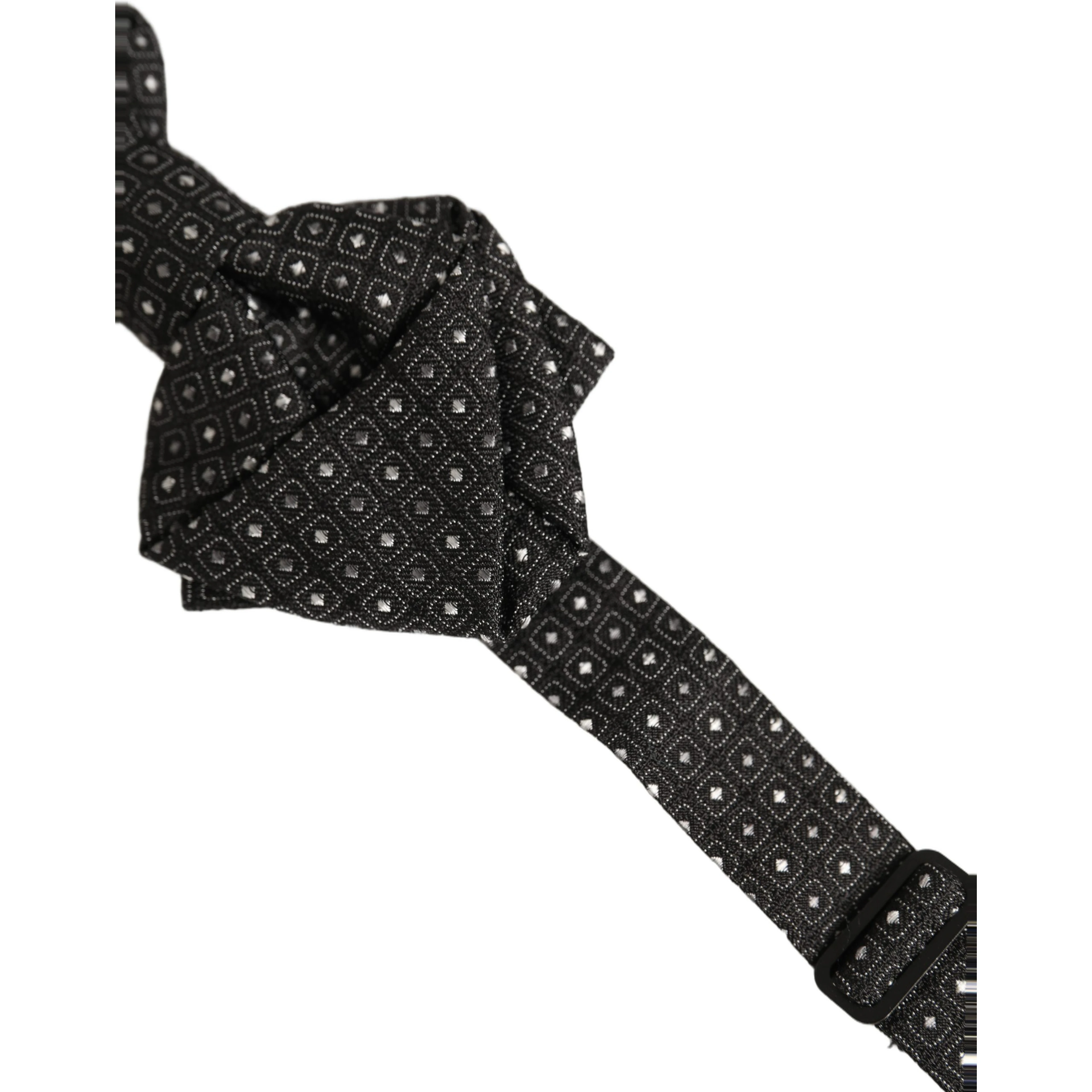 Men Black Polka Dot Silk Adjustable Neck Papillon Bow Tie