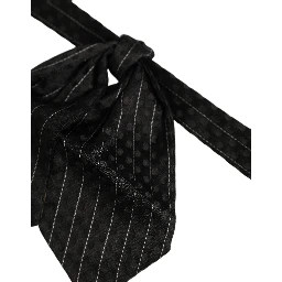 Men Black Pinstripe Silk Adjustable Neck Papillon Bow Tie