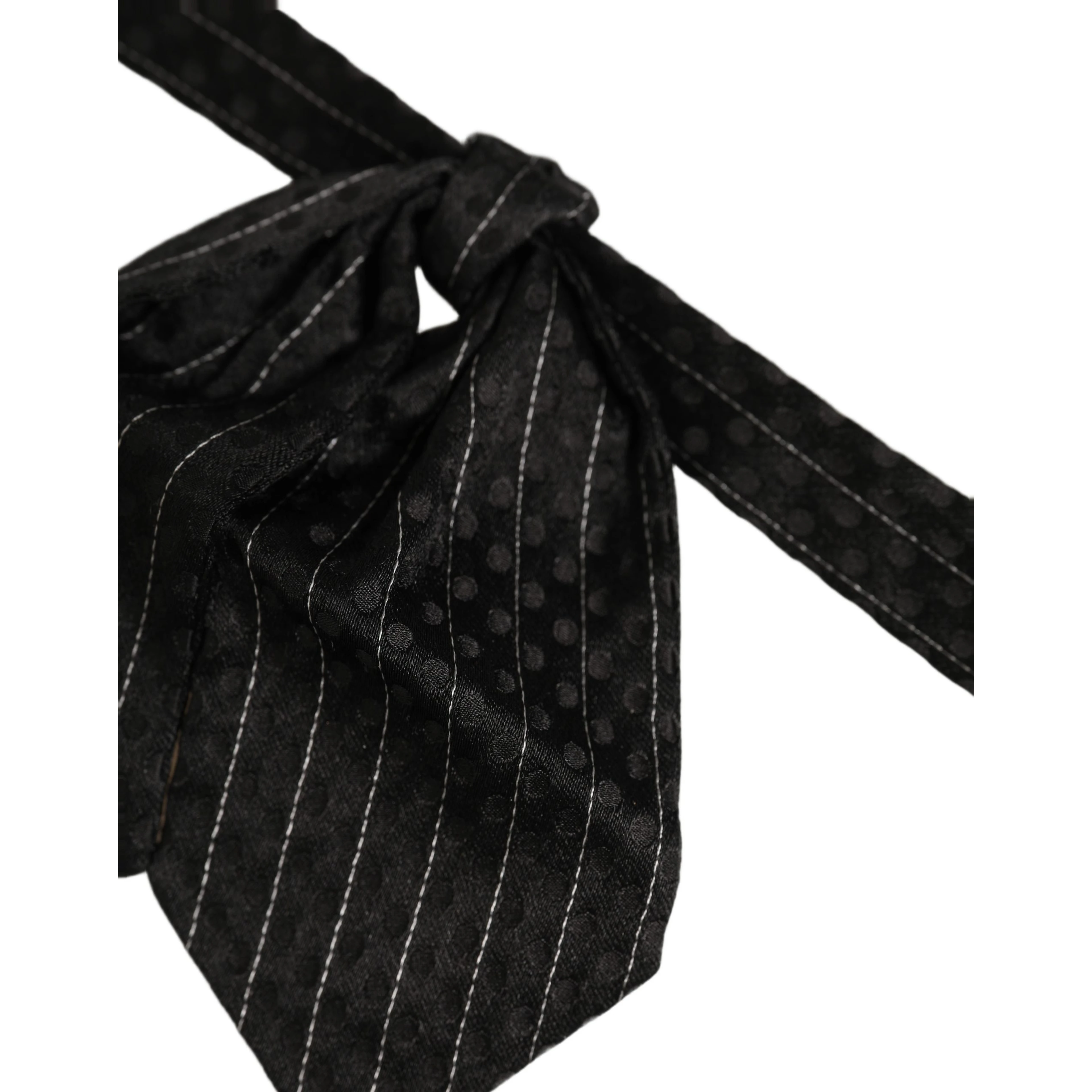 Men Black Pinstripe Silk Adjustable Neck Papillon Bow Tie