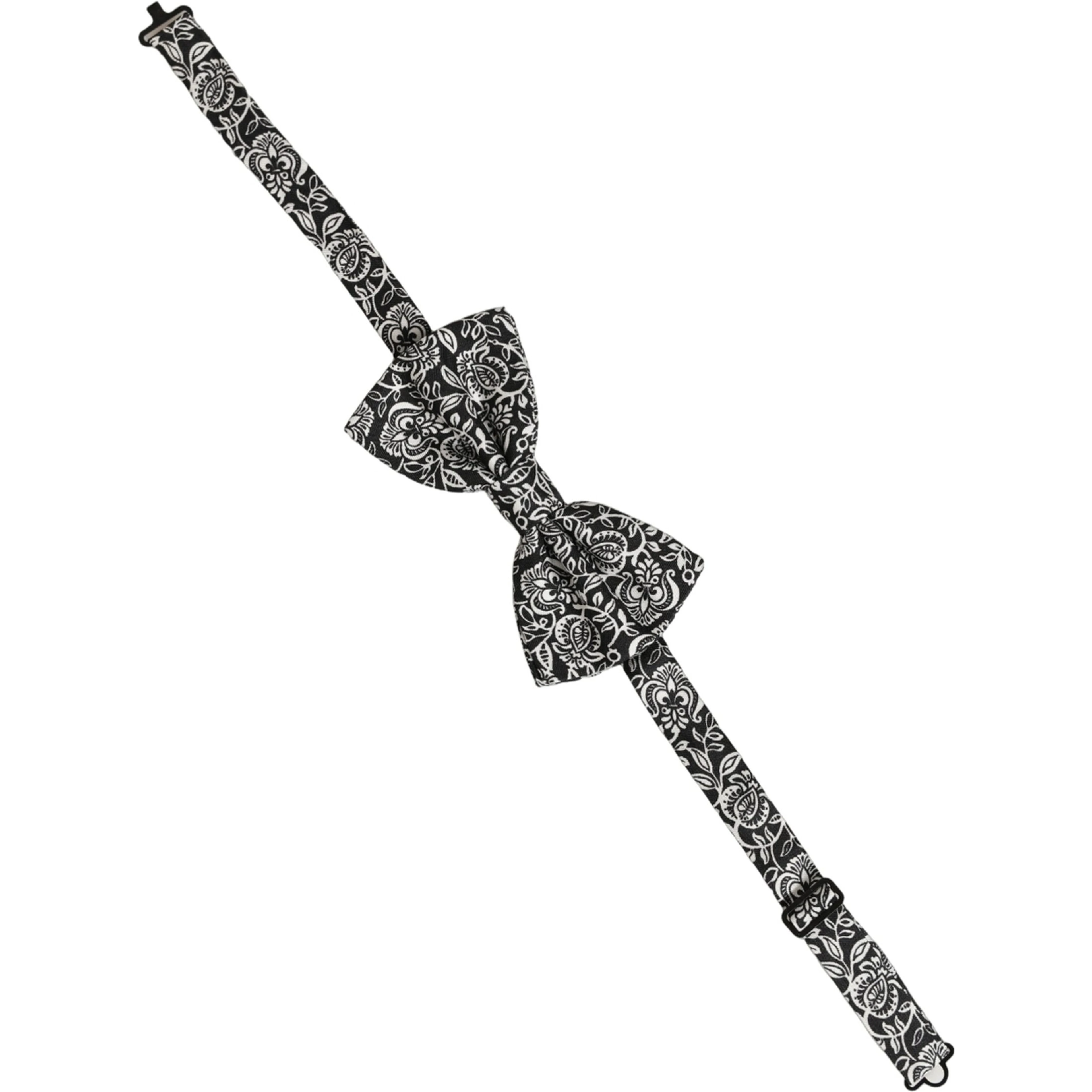 Tie Black White Paisley Silk Adjustable Neck Papillon Bow