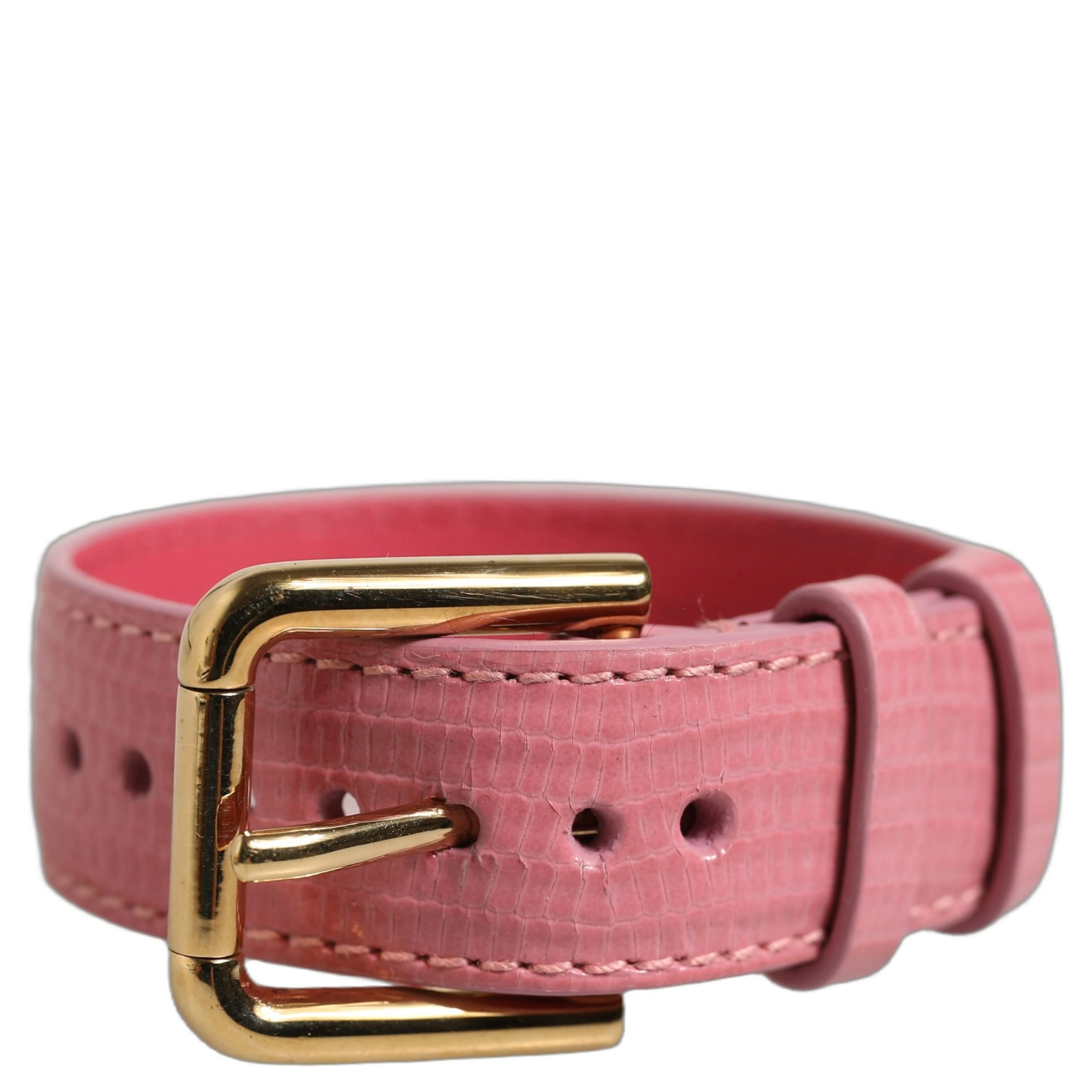 Pink Textured Leather Gold Buckle Belt Strap Bracelet