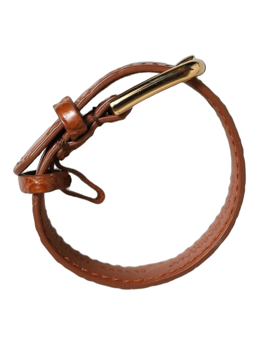 Brown Textured Leather Gold Buckle Belt Strap Bracelet