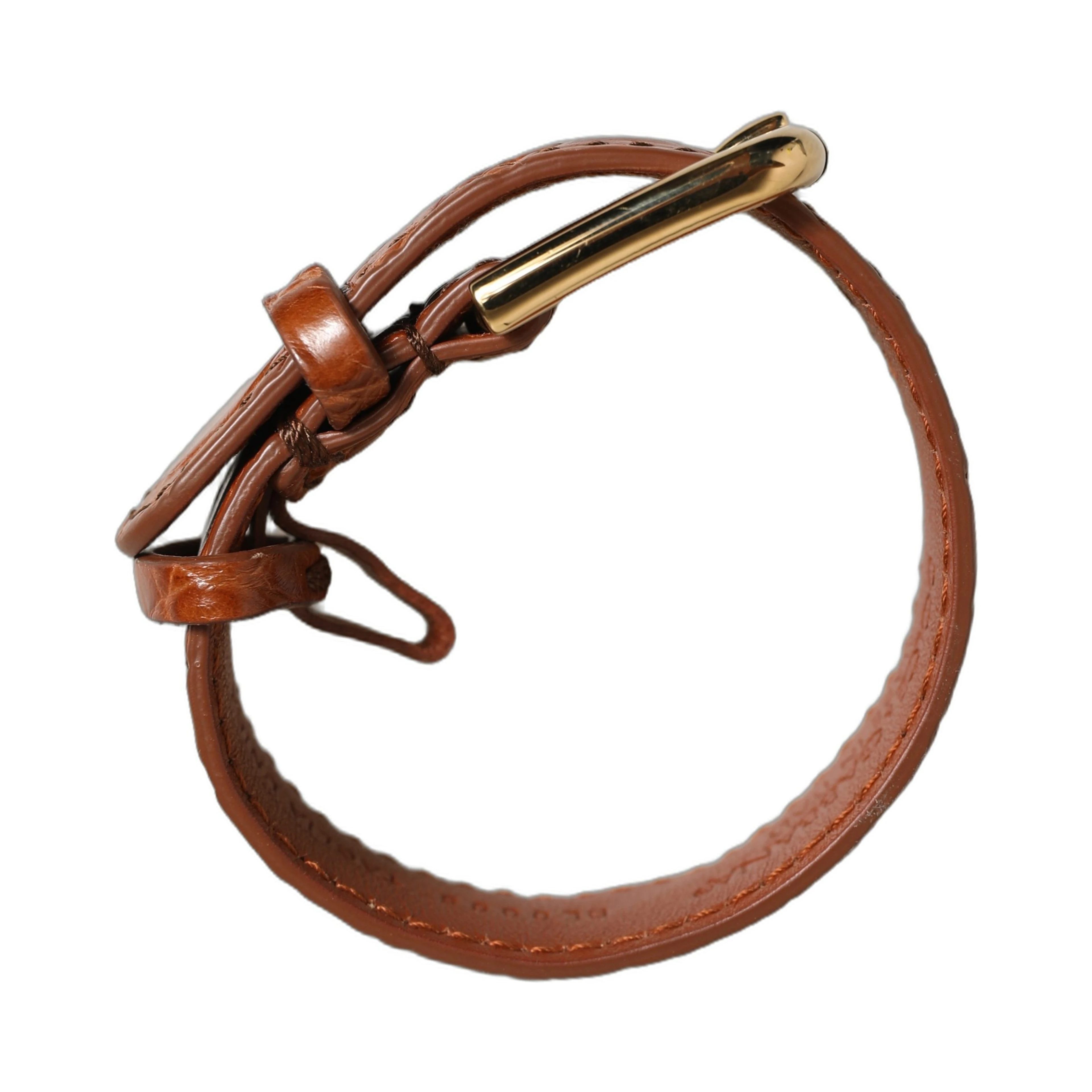 Brown Textured Leather Gold Buckle Belt Strap Bracelet