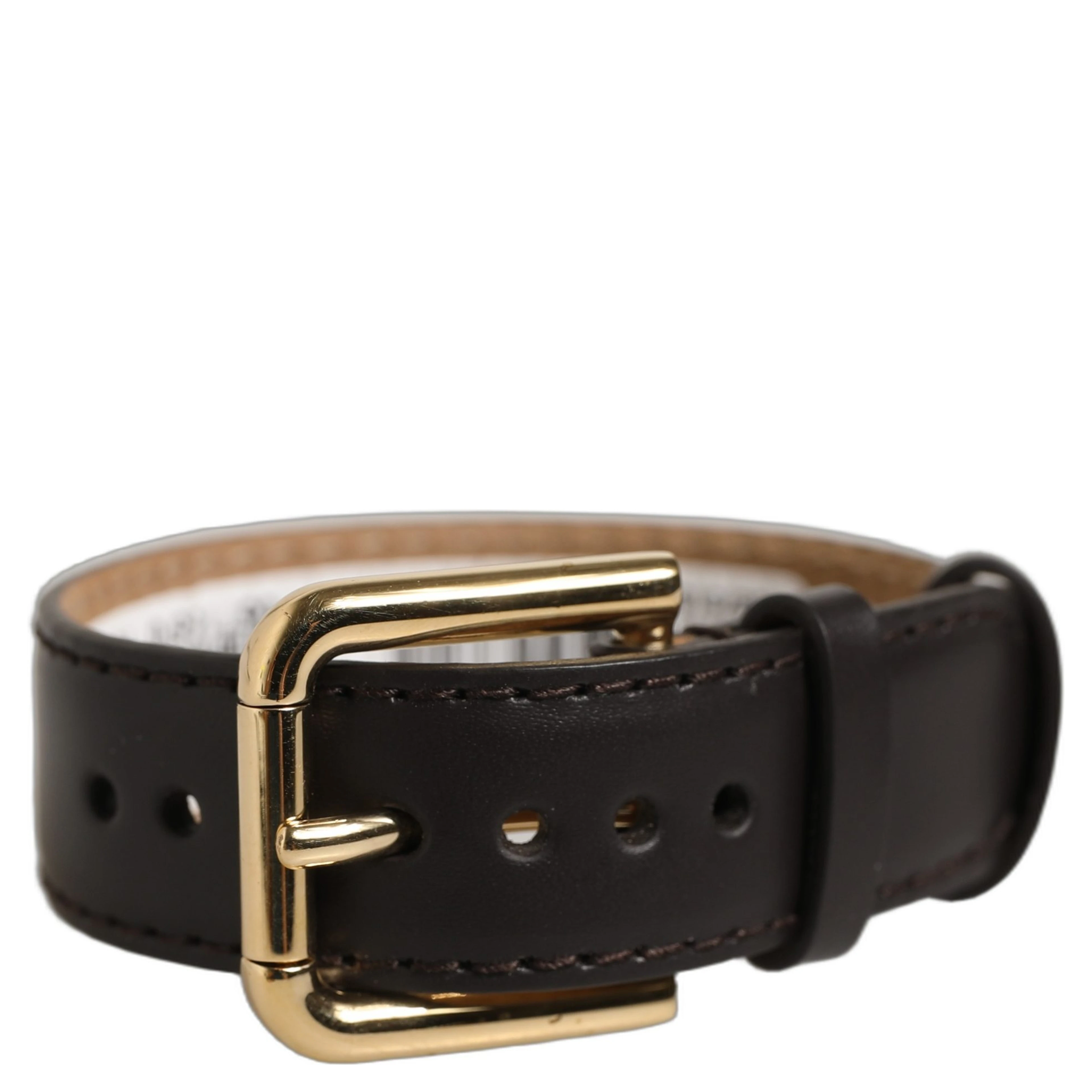 Black Calfskin Leather Gold Buckle Belt Strap Bracelet