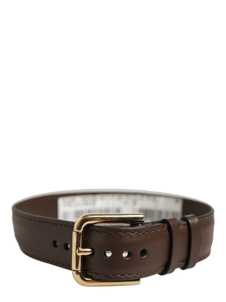 Brown Calfskin Leather Gold Buckle Belt Strap Bracelet