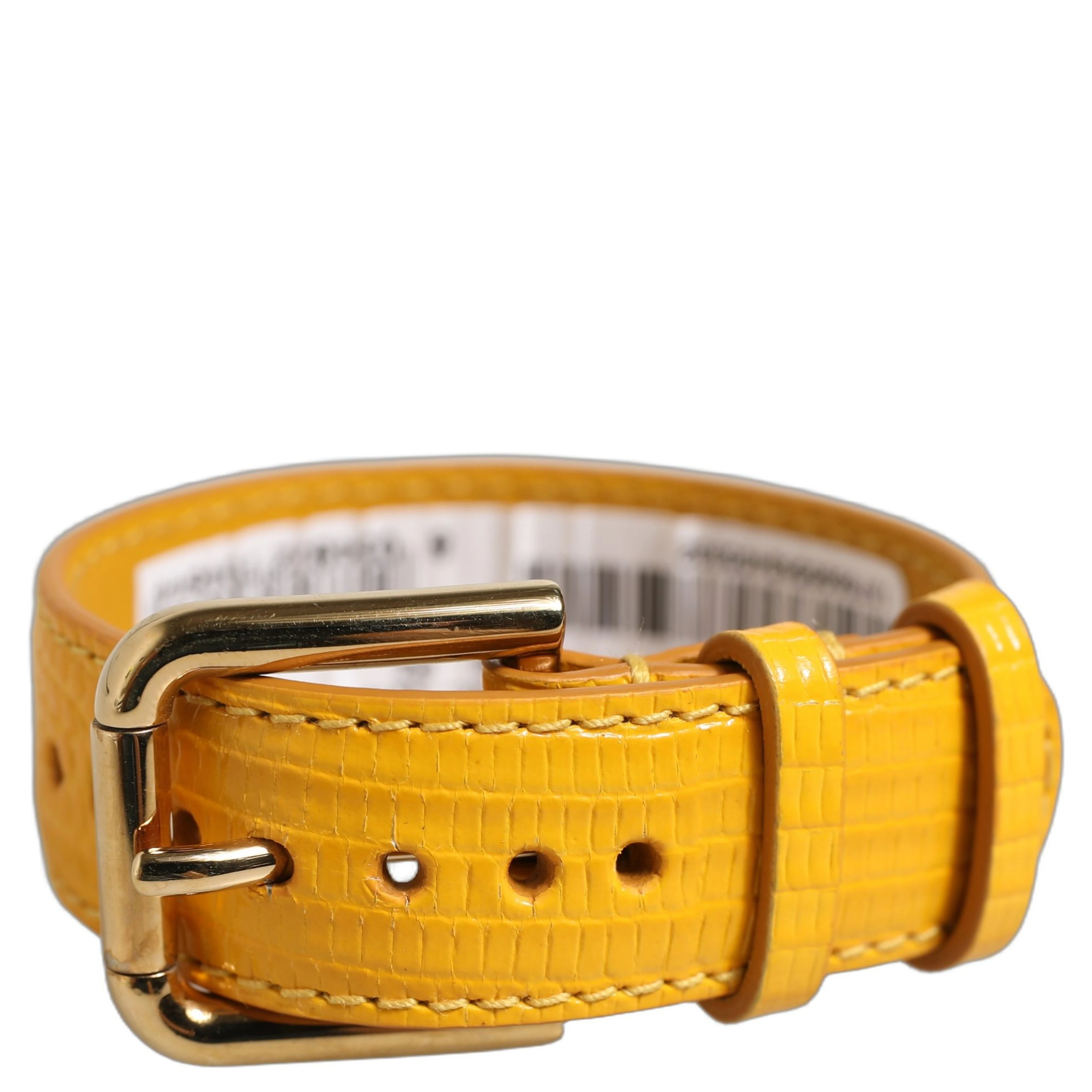 Yellow Textured Leather Gold Buckle Belt Strap Bracelet