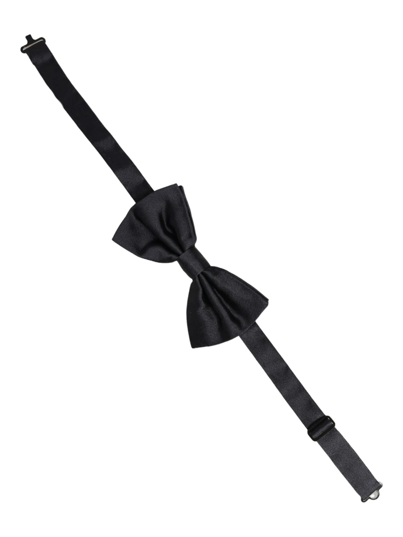 Men Black 100% Silk Adjustable Neck Papillon Bow Tie