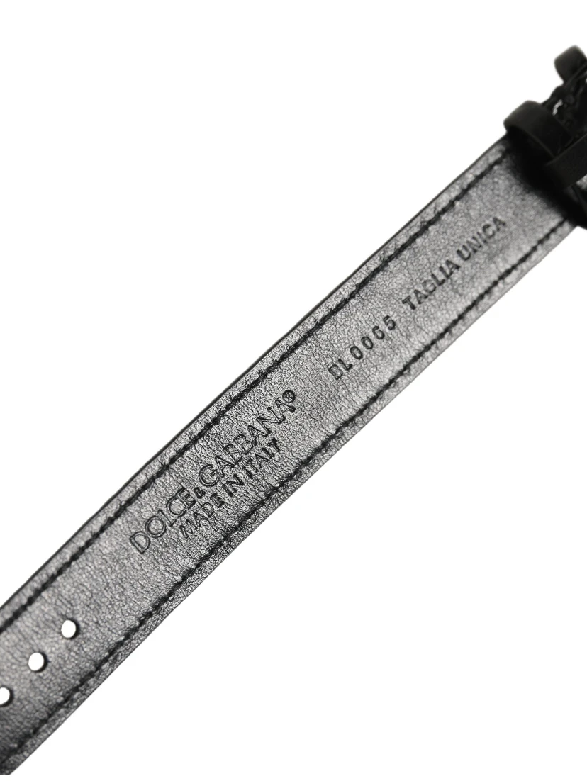 Black Textured Leather Gold Buckle Belt Strap Bracelet