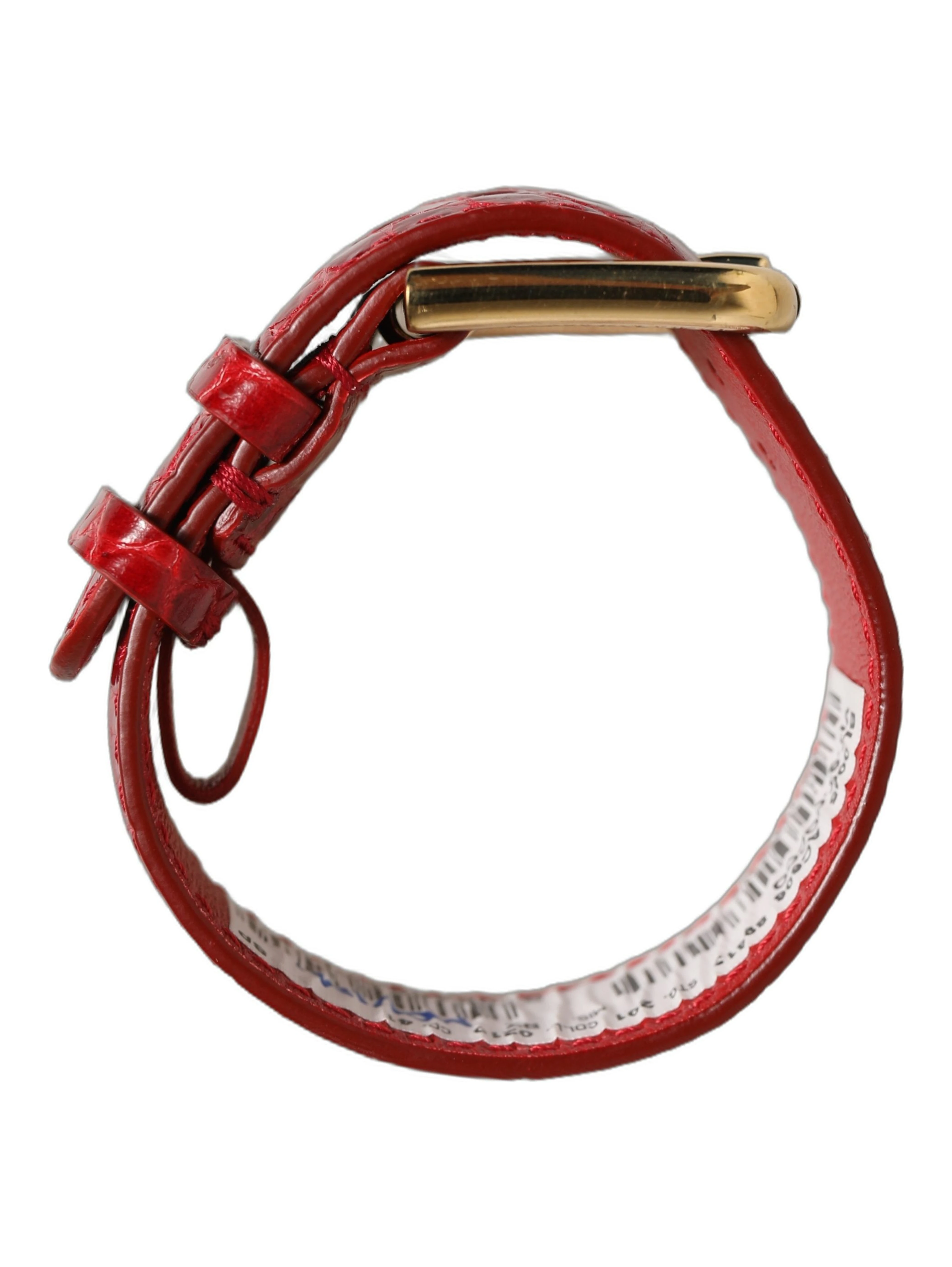 Red Embossed Leather Gold Buckle Belt Strap Bracelet