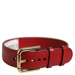 Red Calfskin Leather Gold Buckle Belt Strap Bracelet