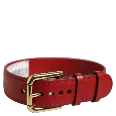 Red Calfskin Leather Gold Buckle Belt Strap Bracelet