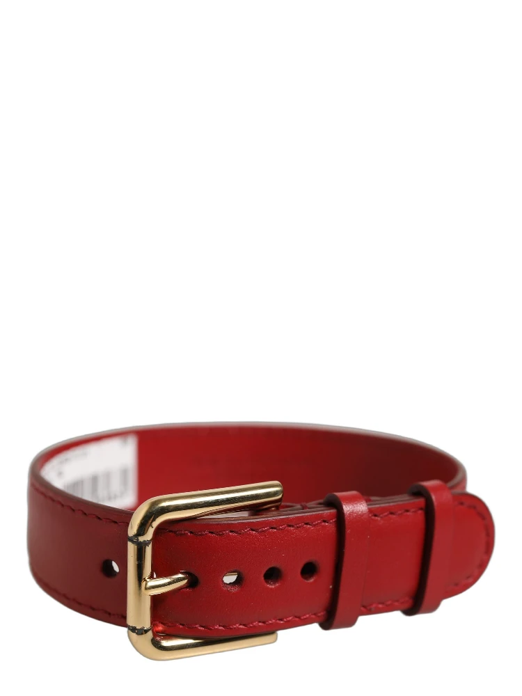 Red Calfskin Leather Gold Buckle Belt Strap Bracelet