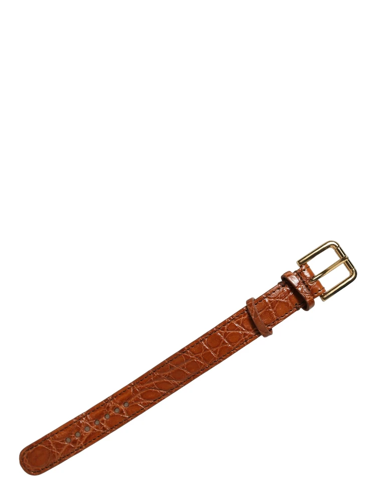Brown Textured Leather Gold Buckle Belt Strap Bracelet alternative
