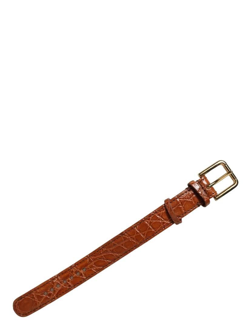 Brown Textured Leather Gold Buckle Belt Strap Bracelet